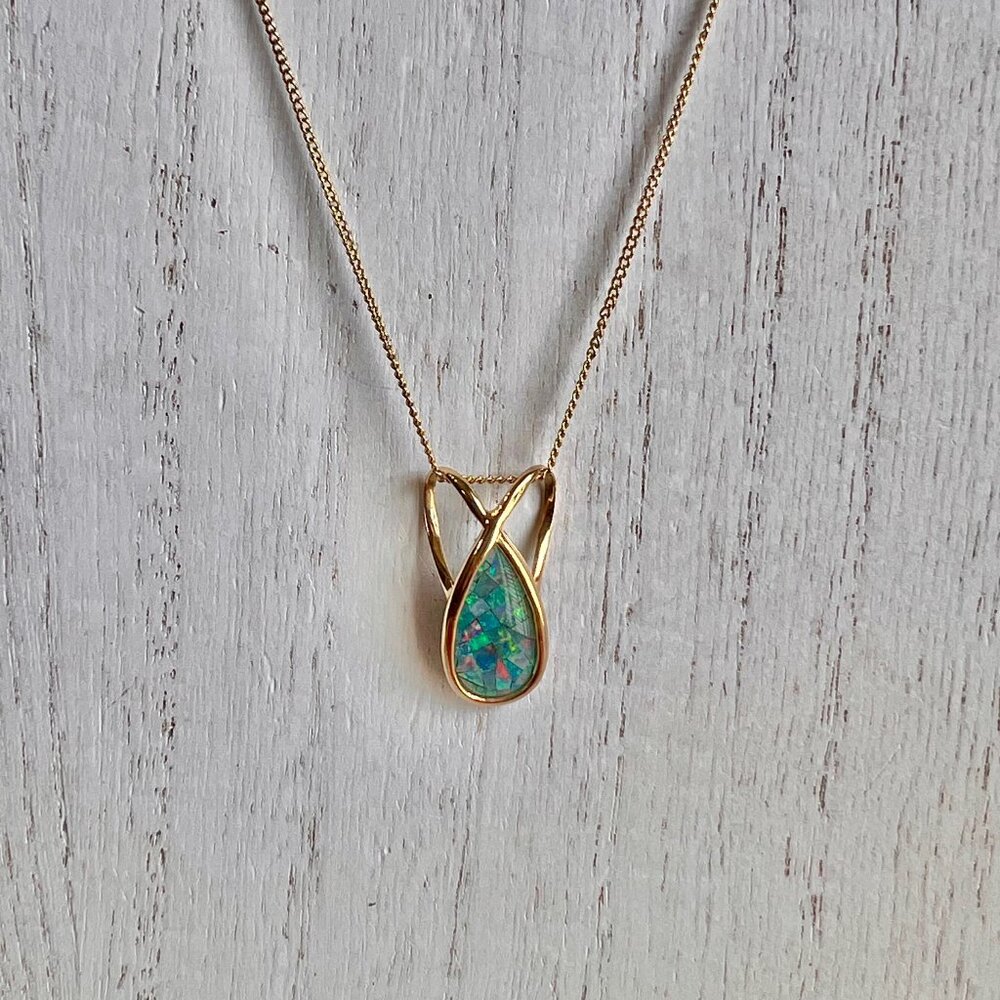 14K Gold Mosaic Australian  Opal Pendant, Opal Jewelry, Australian Jewelry - Picture 4 of 14